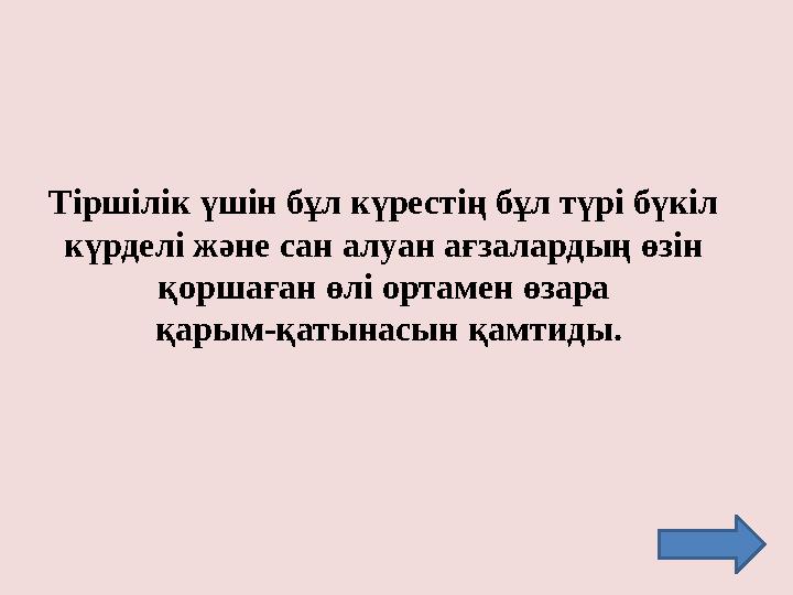 Тіршілік үшін бұл күрестің бұл түрі бүкіл күрделі және сан алуан ағзалардың өзін қоршаған өлі ортамен өзара қарым - қатынасын