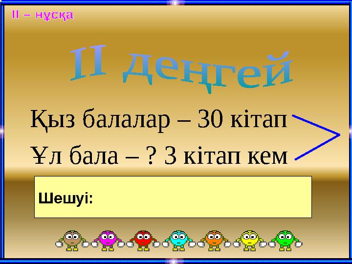 Қыз балалар – 30 кітап Ұл бала – ? 3 кітап кем Шешуі: