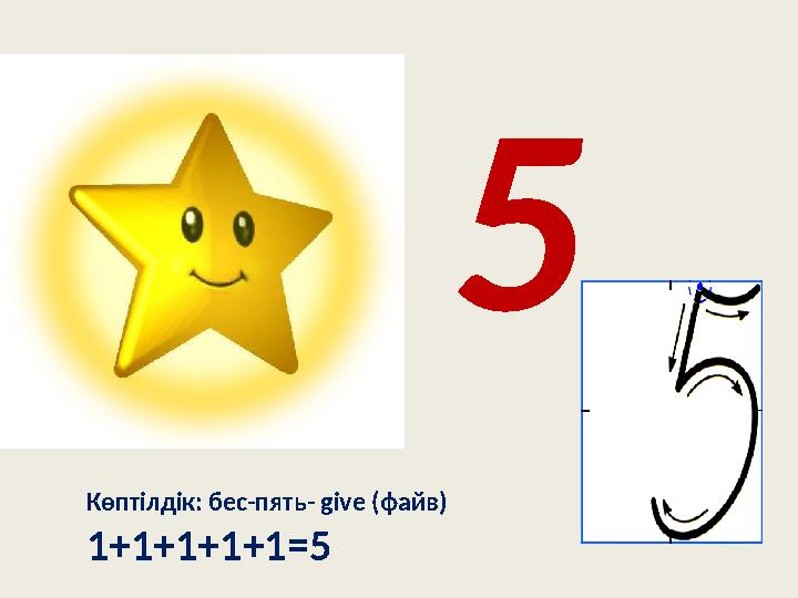 5 Көптілдік: бес-пять- give (файв) 1+1+1+1+1=5