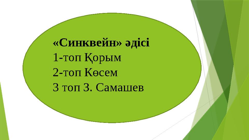 «Синквейн» әдісі 1-топ Қорым 2-топ Көсем 3 топ З. Самашев