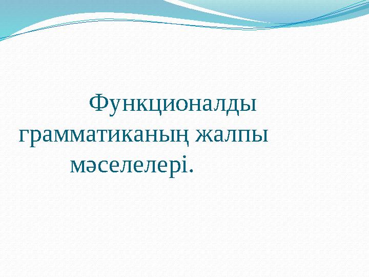 Функционалды грамматиканың жалпы мәселелері.