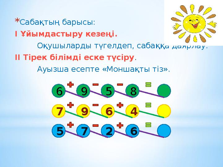 *Сабақтың барысы: І Ұйымдастыру кезеңі. Оқушыларды түгелдеп, сабаққа даярлау. ІІ Тірек білімді еске түсіру. Ауызша есепте «М
