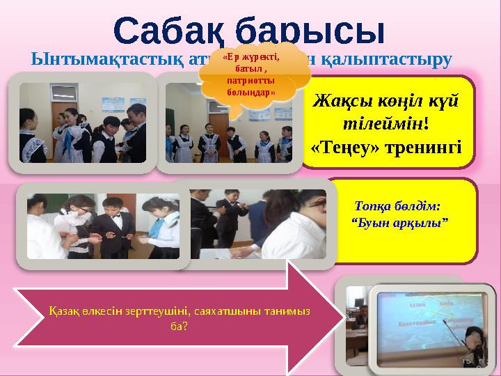 Топқа бөлдім: “Буын арқылы” Жақсы көңіл күй тілеймін! «Теңеу» тренингі Сабақ барысы Ынтымақтастық атмосферасын қалыптастыр