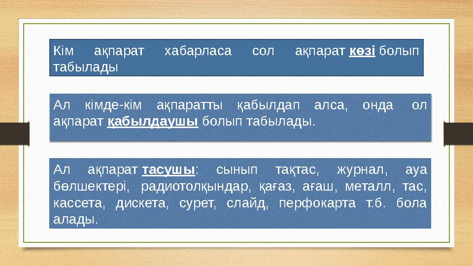 Кім ақпарат хабарласа сол ақпарат көзі болып табылады Ал кімде-кім ақпаратты қабылдап алса, онда ол ақпарат қабылдаушы болы