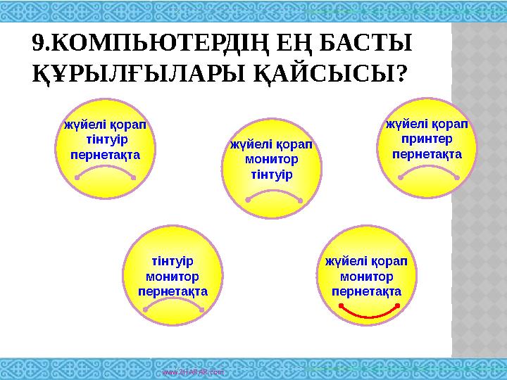 9.КОМПЬЮТЕРДІҢ ЕҢ БАСТЫ ҚҰРЫЛҒЫЛАРЫ ҚАЙСЫСЫ? www.ZHARAR.comжүйелі қорап тінтуір пернетақта жүйелі қорап принтер пернетақтаж