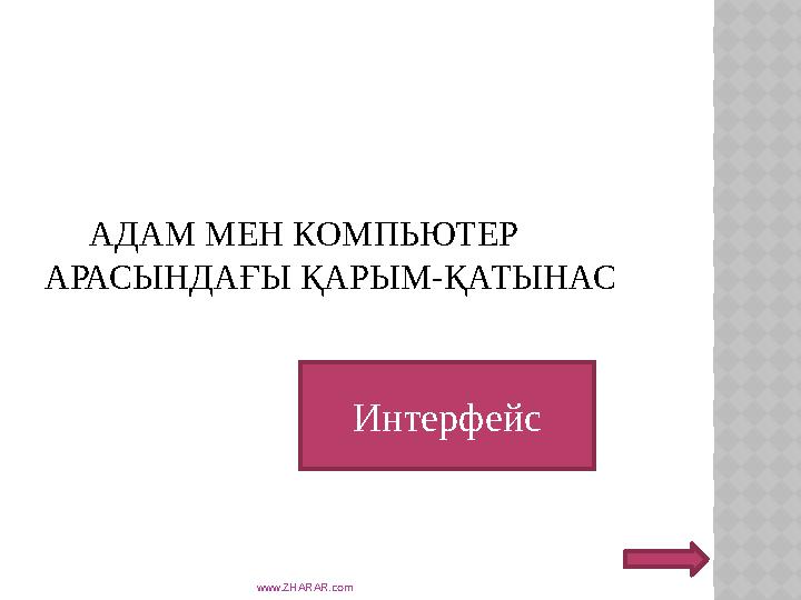 АДАМ МЕН КОМПЬЮТЕР АРАСЫНДАҒЫ ҚАРЫМ-ҚАТЫНАС www.ZHARAR.com Интерфейс