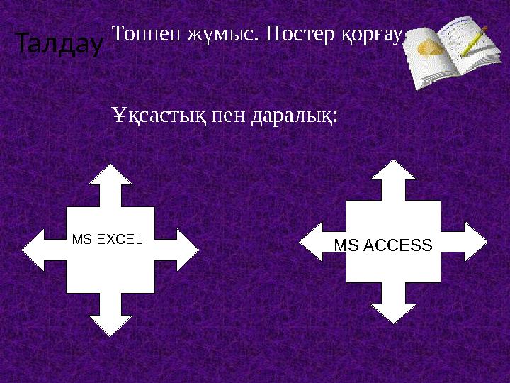 MS EXCEL Топпен жұмыс. Постер қорғау Ұқсастық пен даралық: Талдау MS ACCESS
