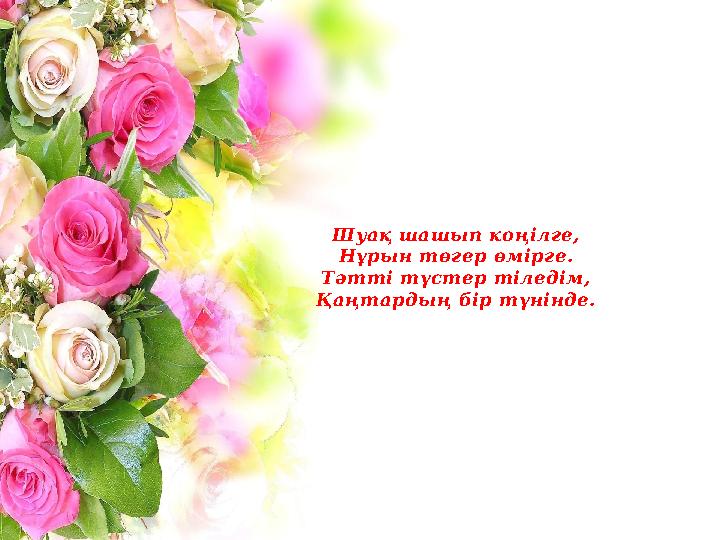 Шуақ шашып коңілге, Нұрын төгер өмірге. Тәтті түстер тіледім, Қаңтардың бір түнінде.