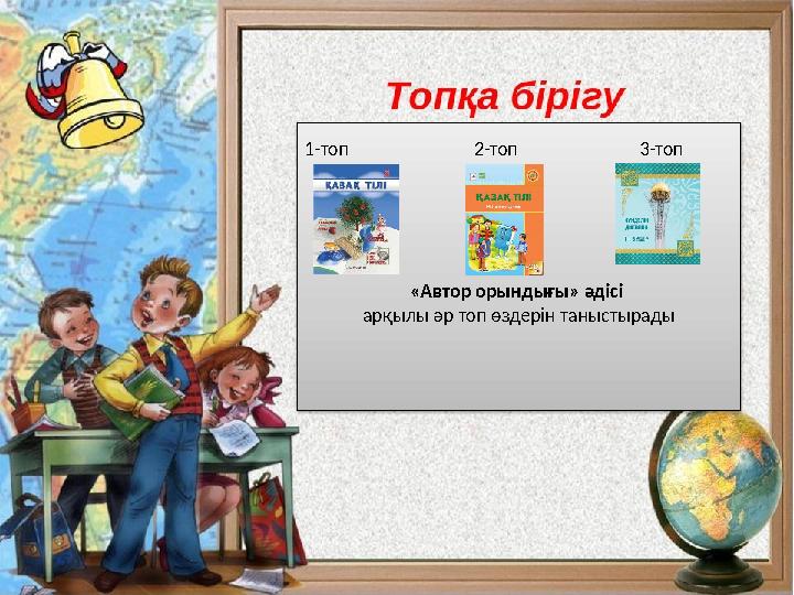 1-топ 2-топ 3-топ «Автор орындығы» әдісі арқылы әр топ өздерін таныстырад