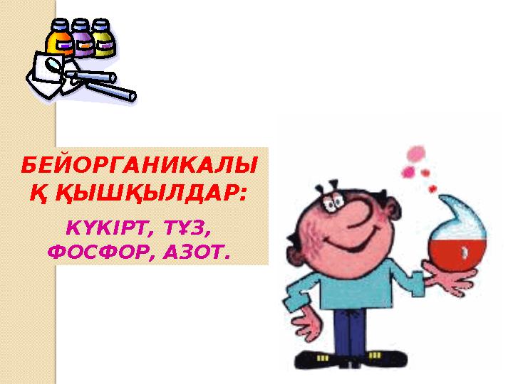 БЕЙОРГАНИКАЛЫ Қ ҚЫШҚЫЛДАР: КҮКІРТ, ТҰЗ, ФОСФОР, АЗОТ.