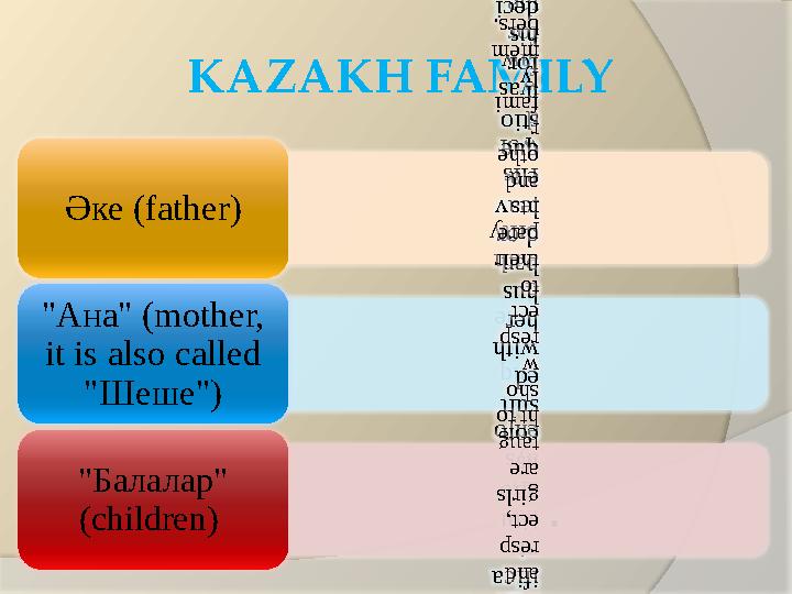 KAZAKH FAMILY• has alw ays enjo yed unq uest ione d auth ority . His wor d was law fo r th e wh o le fam ily.