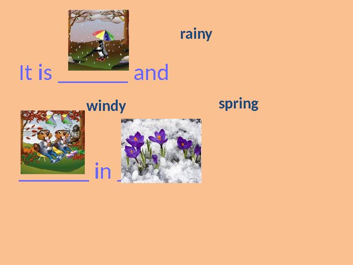 It is ______ and ______ in ______ . windy rainy spring