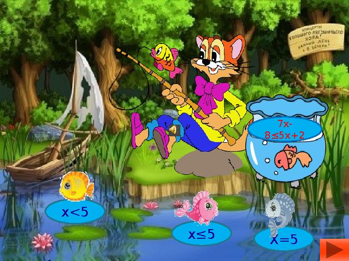 7x- 8≤5x+2 x<5 x≤5 X= 5
