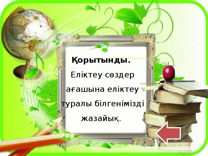 Қорытынды. Еліктеу сөздер ағашына еліктеу туралы білгенімізді жазайық.