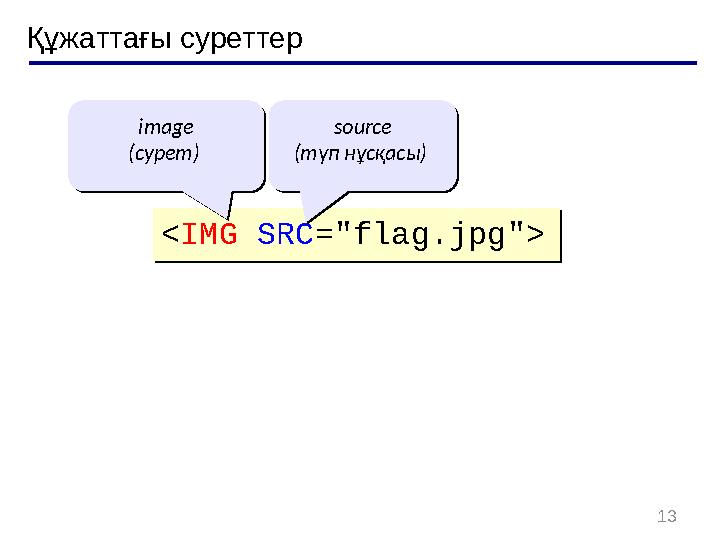 13Құжаттағы суреттер < IMG SRC ="flag.jpg"> < IMG SRC ="flag.jpg"> image ( сурет ) image ( сурет ) source ( түп нұсқасы )