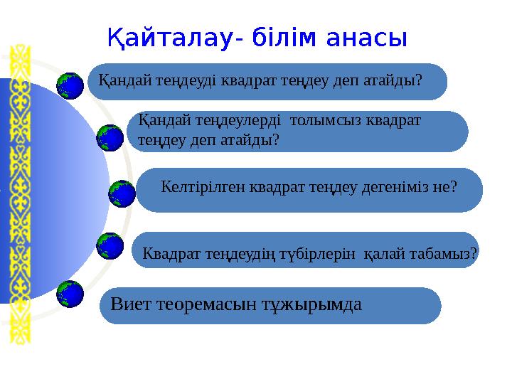 Қайталау- білім анасы Қ a ндай теңдеуді квадрат теңдеу деп атайды? Қ a ндай теңдеулерді толымсыз квадрат теңдеу деп атайды? Кв