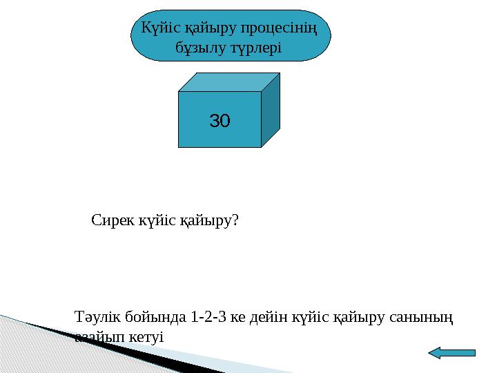 Күйіс қайыру процесінің бұзылу түрлері 30 Тәулік бойында 1-2-3 ке дейін күйіс қайыру санының азайып кетуі Сирек күйіс қайыр