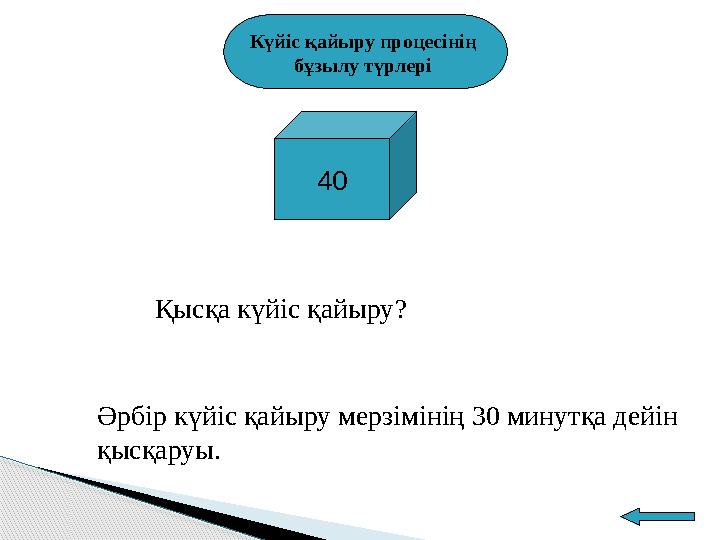 Күйіс қайыру процесінің бұзылу түрлері 40 Қысқа күйіс қайыру ? Әрбір күйіс қайыру мерзімінің 30 минутқа дейін қысқаруы.