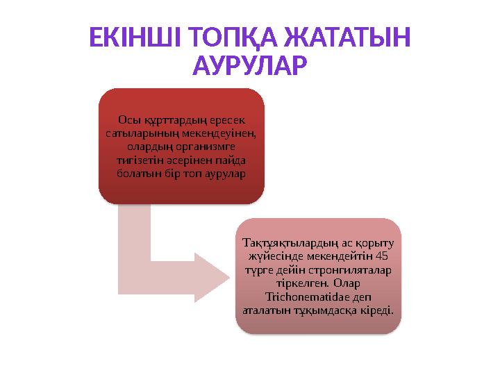 ЕКІНШІ ТОПҚА ЖАТАТЫН АУРУЛАР Осы құрттардың ересек сатыларының мекендеуінен, олардың организмге тигізетін әсерінен пайда бо