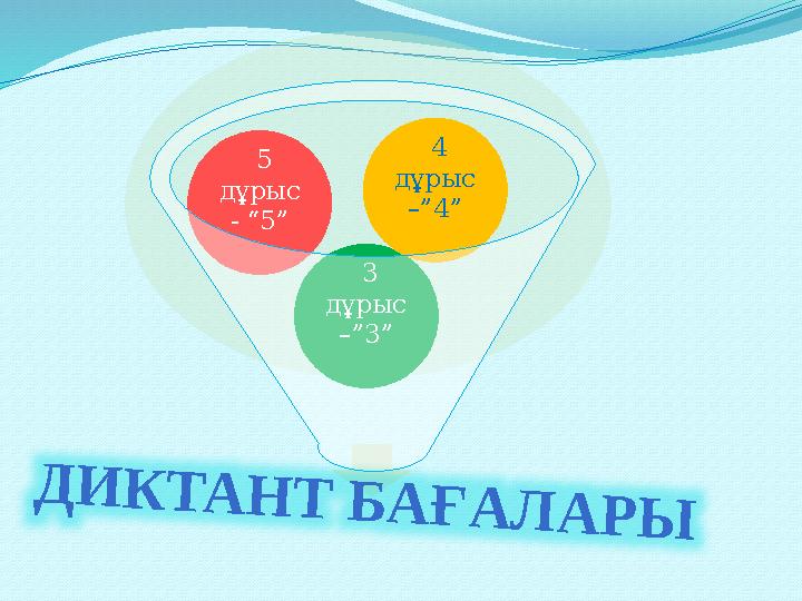 3 дұрыс –”3” 5 дұрыс - “5” 4 дұрыс –”4”Д И К Т А Н Т Б А Ғ А Л А Р Ы