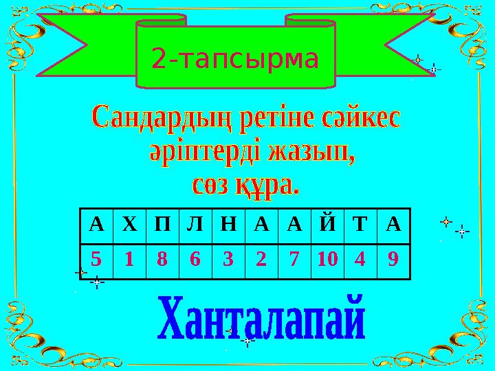 Қазанның жиырма екісі Жапырақ 2-тапсырма А Х П Л Н А А Й Т А 5 1 8 6 3 2 7 10 4 9