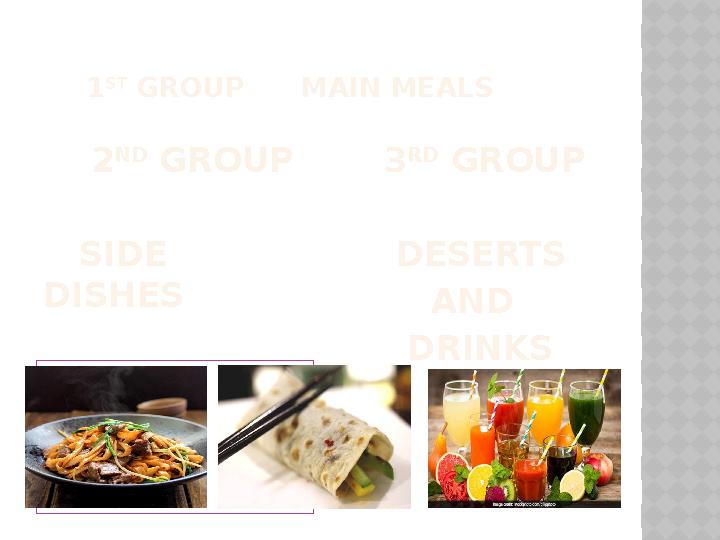 1 ST GROUP MAIN MEALS 2 ND GROUP SIDE DISHES 3 RD GROUP DESERTS AND D