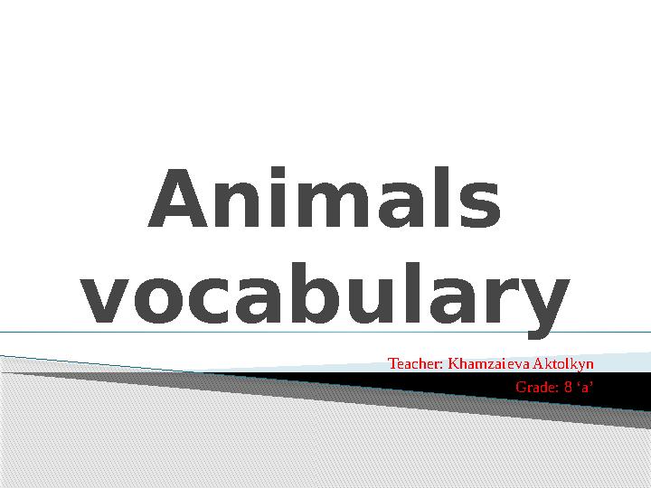 Animals vocabulary Teacher: Khamzaieva Aktolkyn Grade: 8 ‘a’