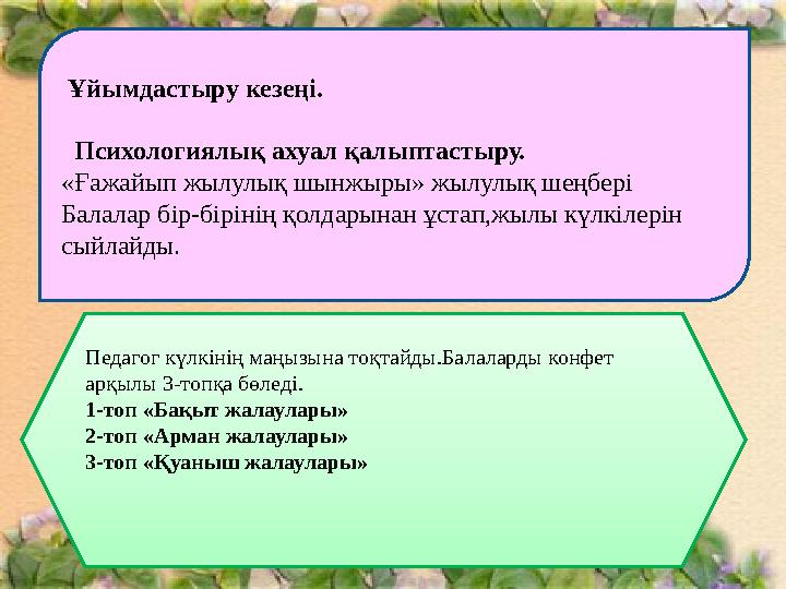 Ұйымдacтыру кeзeңі. Психологиялық ахуал қалыптаст