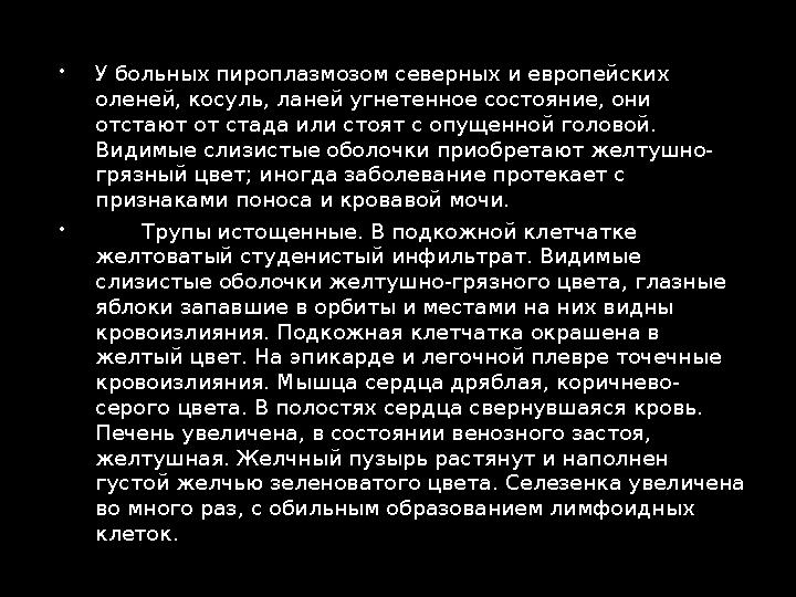  У больных пироплазмозом северных и европейских оленей, косуль, ланей угнетенное состояние, они отстают от стада или стоят с