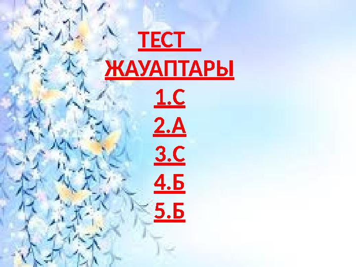 ТЕСТ ЖАУАПТАРЫ 1.С 2.А 3.С 4.Б 5.Б