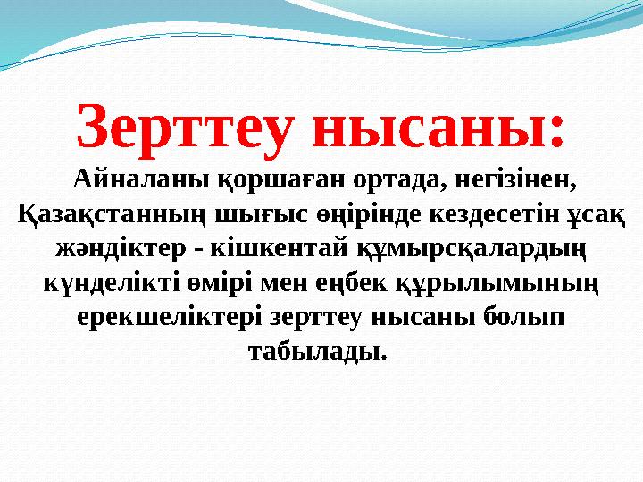 Зерттеу нысаны: Айналаны қоршаған ортада, негізінен, Қазақстанның шығыс өңірінде кездесетін ұсақ жәндіктер - кішкентай құмыр