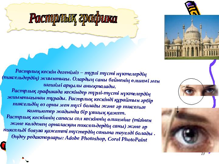 Р аст рлы қ кескін дегенім із – т үрлі т үст і нүкт елердің (пиксельдердің) ж иы нт ы ғы . О ларды ң саны бейненің өлш ем і м