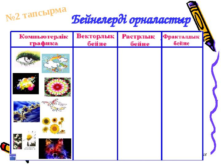 Бейнелерді орналастыр 18№ 2 т а п с ы р м а