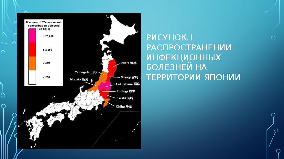 РИСУНОК.1 РАСПРОСТРАНЕНИИ ИНФЕКЦИОННЫХ БОЛЕЗНЕЙ НА ТЕРРИТОРИИ ЯПОНИИ