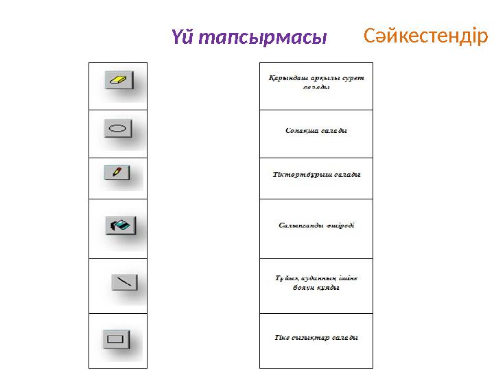 Үй тапсырмасы Сәйкестендір