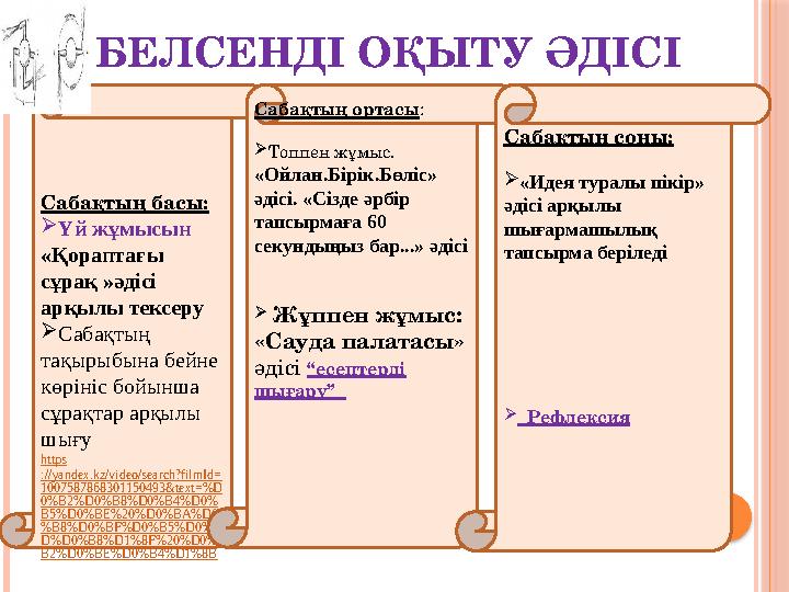 БЕЛСЕНДІ ОҚЫТУ ӘДІСІ Сабақтың басы:  Үй жұмысын «Қораптағы сұрақ »әдісі арқылы тексеру  Сабақтың тақырыбына бейне көрініс