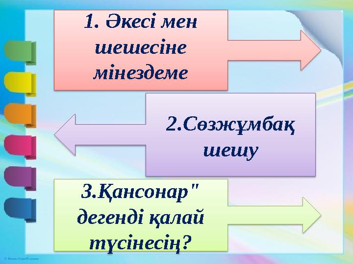 1. Әкесі мен шешесіне мінездеме 3.Қансонар" дегенді қалай түсінесің? 2.Сөзжұмбақ шешу