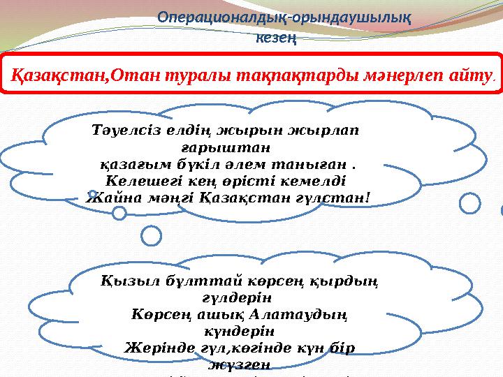 Операционалдық-орындаушылық кезең Тәуелсіз елдің жырын жырлап ғарышт
