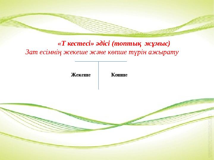 «Т кестесі» әдісі (топтық жұмыс) Зат есімнің жекеше және көпше түрін ажырату