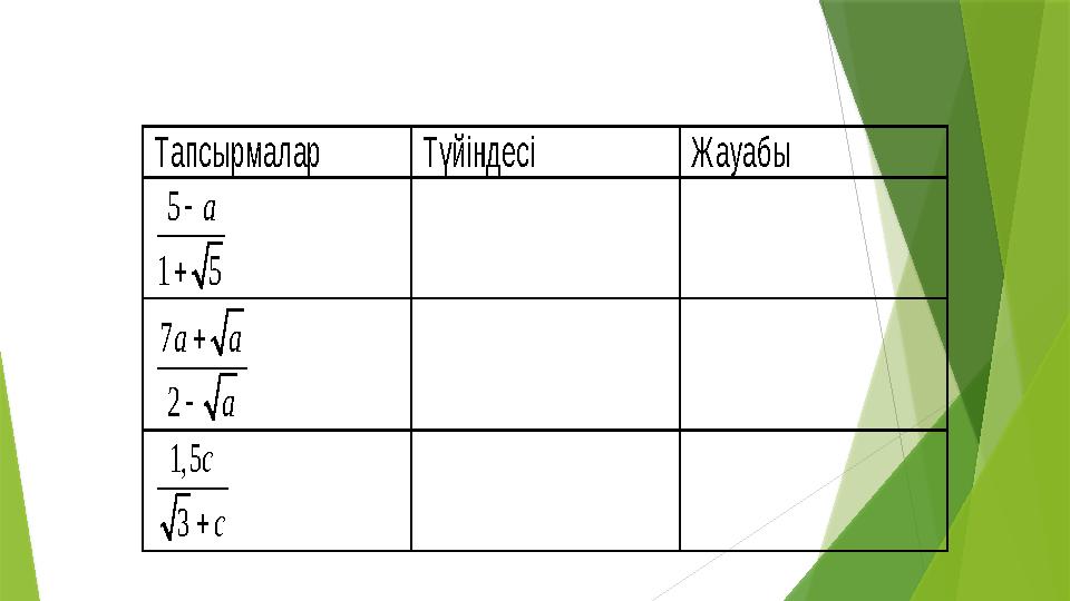 Тапсырмалар Түйіндесі Жауабы 5 1 5 a   7 2 a a a   1, 5 3 c c 