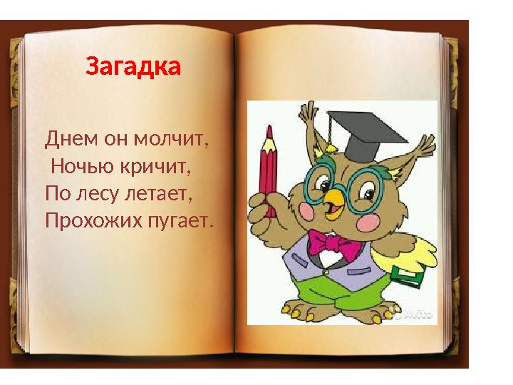 Загадка Днем он молчит , Ночью кричит , По лесу летает , Прохожих пугает .