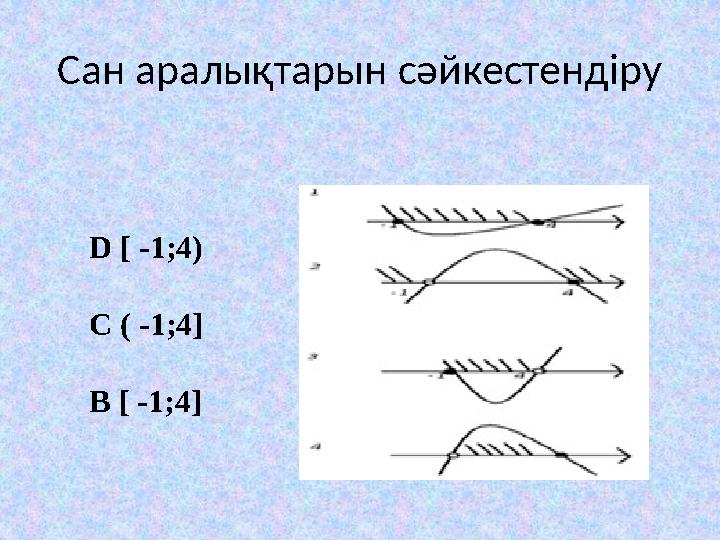 Сан аралықтарын сәйкестендіру D [ -1;4) C ( -1;4] В [ -1;4]