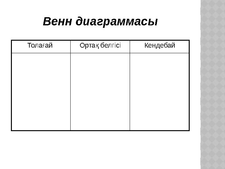 Венн диаграммасы Толағай Ортақ белгісі Кендебай