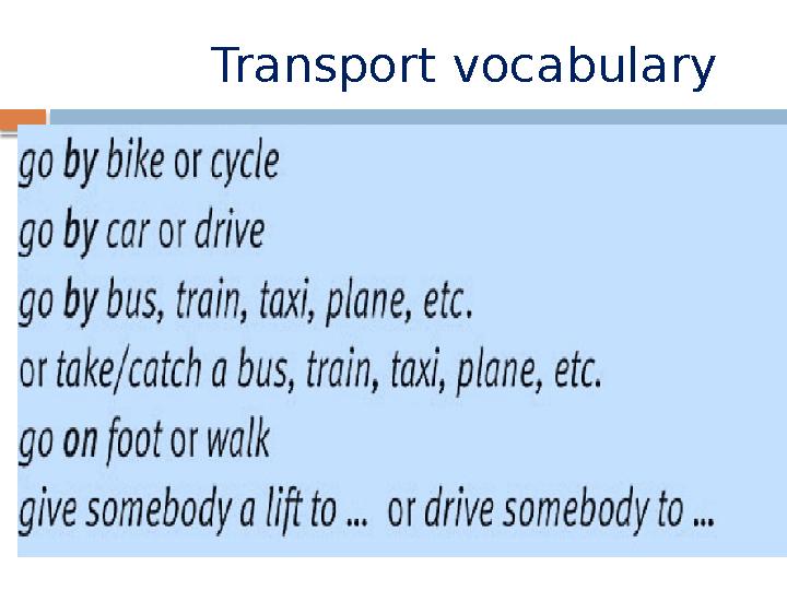 Transport vocabulary