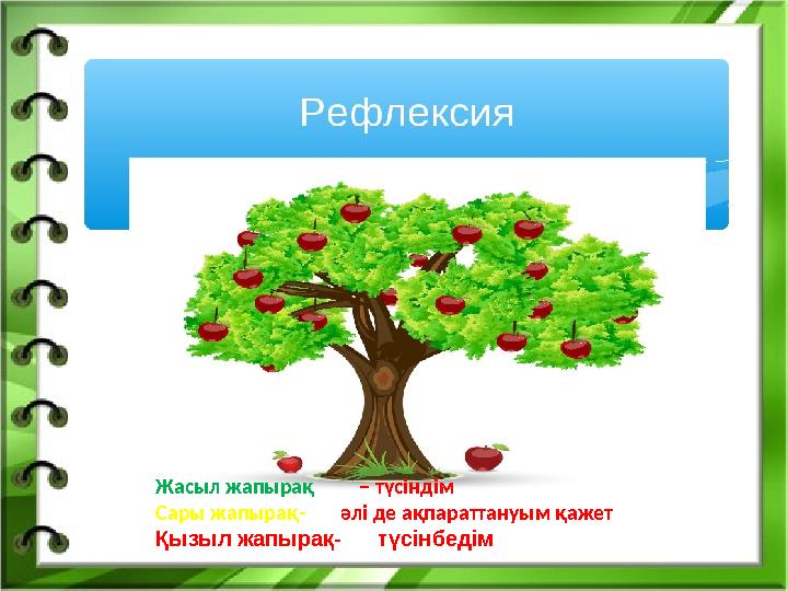 Жасыл жапырақ – түсіндім Сары жапырақ- әлі де ақпараттануым қажет Қызыл жапырақ- түсінбедім