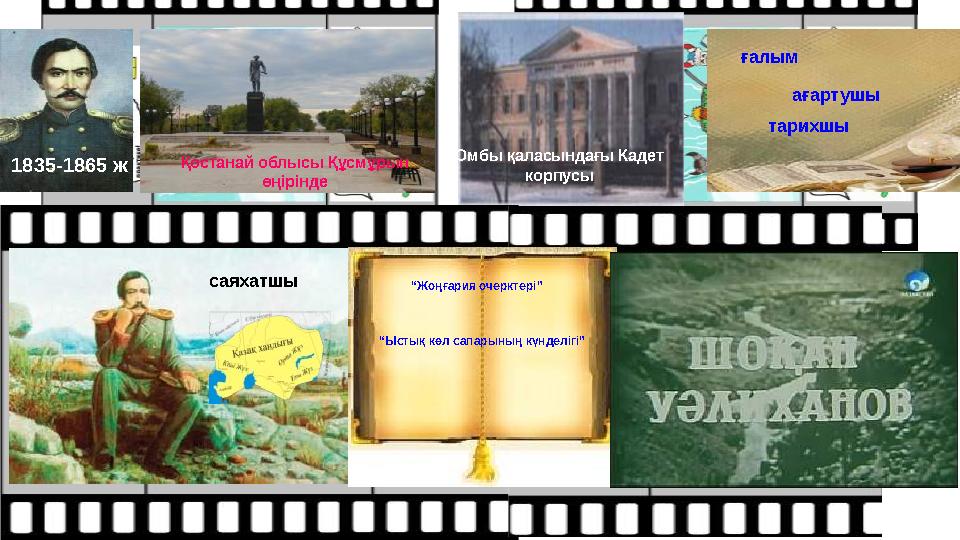 Шоқан Уәлихановқа 17 8 жыл Қостанай облысы Құсмұрын өңірінде Омбы қаласындағы Кадет корпусы ғалым 1835-1865 ж ағартушы тарих