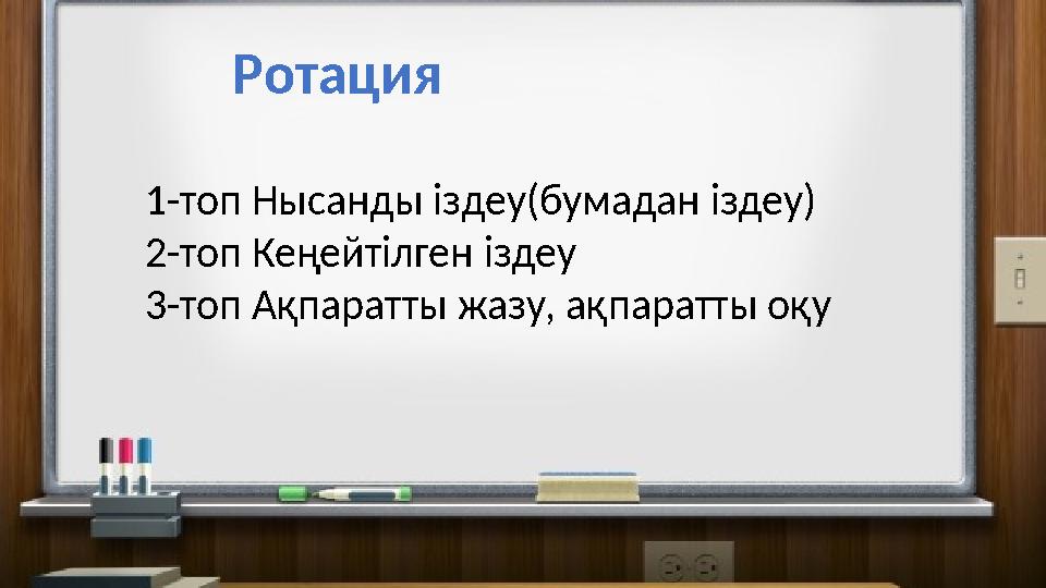 Ротация 1-топ Нысанды іздеу(бумадан іздеу) 2-топ Кеңейтілген іздеу 3-топ Ақпаратты жазу, ақпаратты оқу