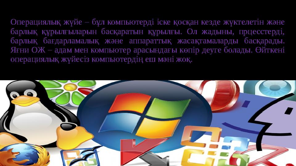 Операциялық жүйе – бұл компьютерді іске қосқан кезде жүктелетін және барлық құрылғыларын басқаратын құрылғы. Ол ж