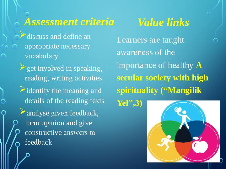Assessment criteria  discuss and define an appropriate necessary vocabulary  get involved in speaking, reading, writing act