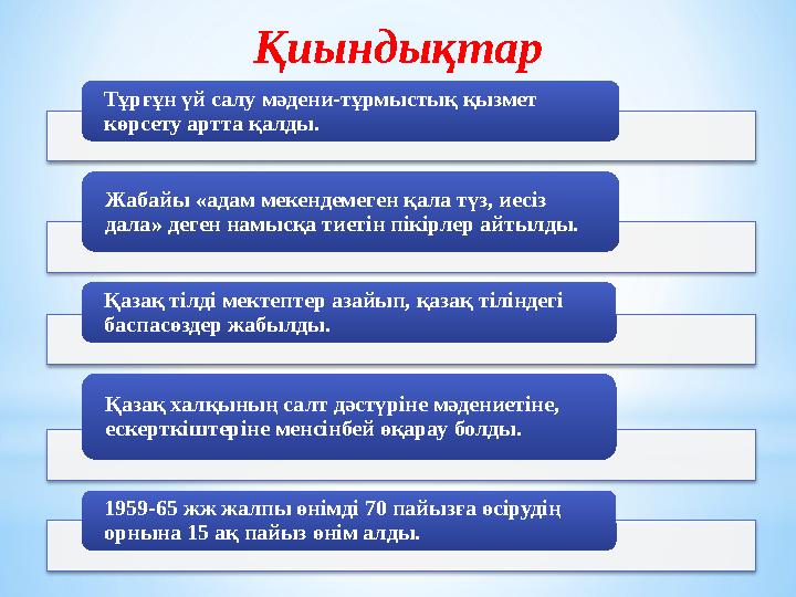 Тұрғұн үй салу мәдени-тұрмыстық қызмет көрсету артта қалды. Жабайы «адам мекендемеген қала түз, иесіз дала» деген намысқа тиет